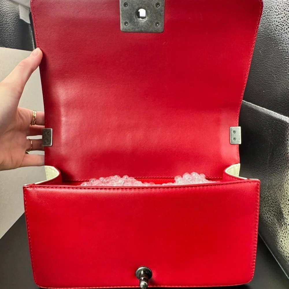 Authentic Chanel Medium Boy Bag – Rare Red & White Quilted Leather